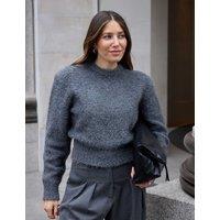 WAT THE BRAND Boucle Shoulder Pad Jumper with Wool Dark Grey