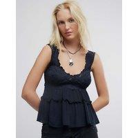 Intimately FP by Free People Lace Trim Tiered Peplum Hem Camisole Black