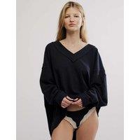 Intimately FP by Free People Cotton Rich V-Neck Sweatshirt Black