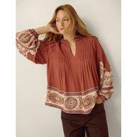 Monsoon Printed Pintuck Blouse Brown Mix
