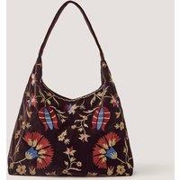 Monsoon Velvet Floral Embroidered Shoulder Bag Chocolate