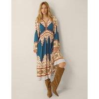 Monsoon Printed Midi Smock Dress Teal Mix