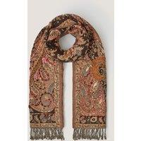 Monsoon Embroidered Paisley Tassel Scarf Chocolate