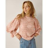 Monsoon Lace Round Neck Top Blush