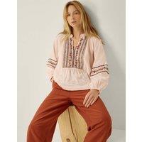 Monsoon Pure Cotton Embroidered Top Light Pink Mix