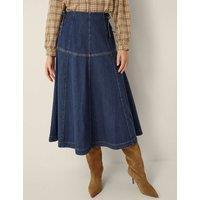 Monsoon Denim Midi A-Line Skirt Blue