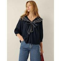 Monsoon Embroidered Sailor Top Navy