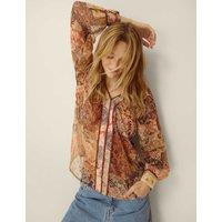 Monsoon Printed V-Neck Blouse Brown Mix