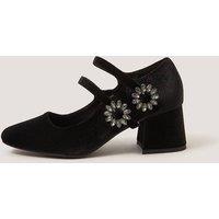 Monsoon Velvet Buckle Block Heel Square Toe Shoes Black