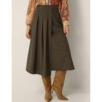 Monsoon Box Pleat Midi Kilt Skirt Khaki