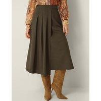 Monsoon Box Pleat Midi Kilt Skirt Khaki