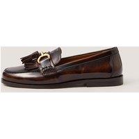 Monsoon Leather Patent Fringe Flat Loafers Brown