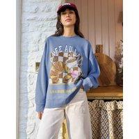White Stuff Cotton Rich Graphic Longline Sweatshirt Blue Mix