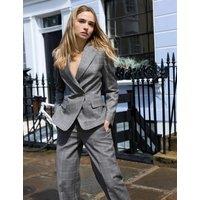 BAUKJEN Pure Wool Relaxed Check Cinched Waist Blazer Grey