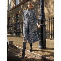 BAUKJEN Animal Print Blouson Sleeve Skater Dress Black