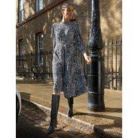BAUKJEN Animal Print Blouson Sleeve Skater Dress Black