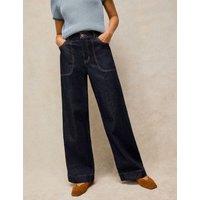 White Stuff Mid Rise Wide Leg Jeans Dark Blue Denim