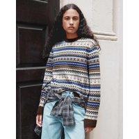 Albaray Fairisle Crew Neck Jumper with Wool Blue Mix