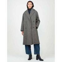 Albaray Wool Blend Herringbone Collared Longline Coat Grey Mix