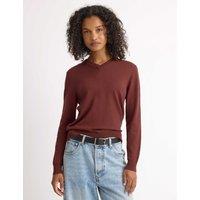 Albaray Cotton Blend V-Neck Jumper with Wool Medium Brown