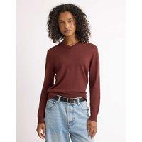 Albaray Cotton Blend V-Neck Jumper with Wool Medium Brown