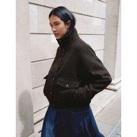Albaray Wool Blend Funnel Neck Herringbone Jacket Brown