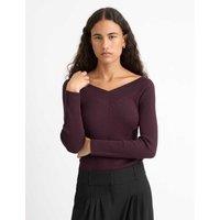 Albaray Ribbed Bardot Top Burgundy