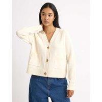 Albaray Relaxed V-Neck Button Front Cardigan with Wool Cream