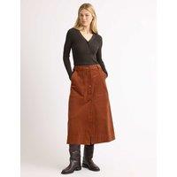 Albaray Cord Button Front Midi A-Line Skirt Tan