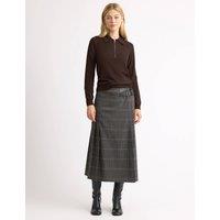 Albaray Checked Pleated Midi A-Line Skirt Grey Mix
