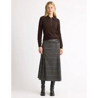 Albaray Checked Pleated Midi A-Line Skirt Grey Mix