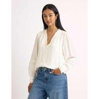 Albaray Modal Cotton Blend Lace Trim V Neck Blouse Cream