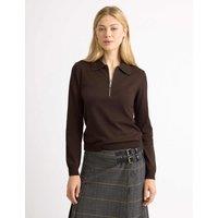 Albaray Cotton Blend Collared Half Zip Jumper Brown