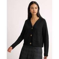 Albaray Relaxed V-Neck Button Front Cardigan with Wool Black