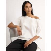 Albaray Satin Slash Neck Off the Shoulder Top Cream