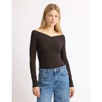Albaray V-Neck Bardot Top Brown