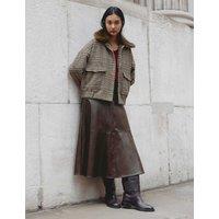 Albaray Checked Faux Fur Collar Jacket with Wool Natural Mix
