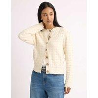 Albaray Cotton Rich Pointelle Puff Sleeve Cardigan Cream
