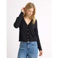 Albaray Pure Merino Wool V-Neck Button Front Cardigan Black