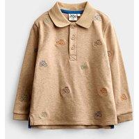 JoJo Maman Bb Pure Cotton Embroidered Tractor Polo Shirt (6Mths-7 Yrs) Brown Mix
