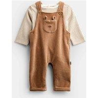 JoJo Maman Bb 2 Piece Cotton Rich Bear Dungaree Outfit (0-2 Yrs) Brown Mix