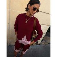 Never Fully Dressed Lace Detail Relaxed Jumper Burgundy Mix