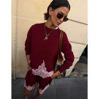 Never Fully Dressed Lace Detail Relaxed Jumper Burgundy Mix