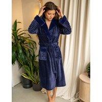 Pour Moi Ribbed Fleece Dressing Gown Navy