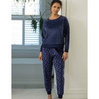 Pour Moi Fleece Heart Print Pyjama Set Navy Mix