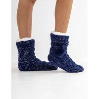 Pour Moi Cable Knit Slipper Socks Navy