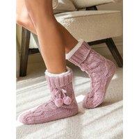 Pour Moi Cable Knit Slipper Socks Pink