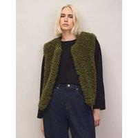 RO&ZO Faux Shearling Open Front Gilet Green