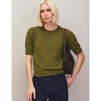 RO&ZO Wool & Cashmere Blend Puff Sleeve Jumper Green
