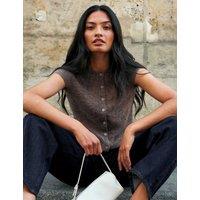 RO&ZO Alpaca Blend Crew Neck Button Through Top Brown